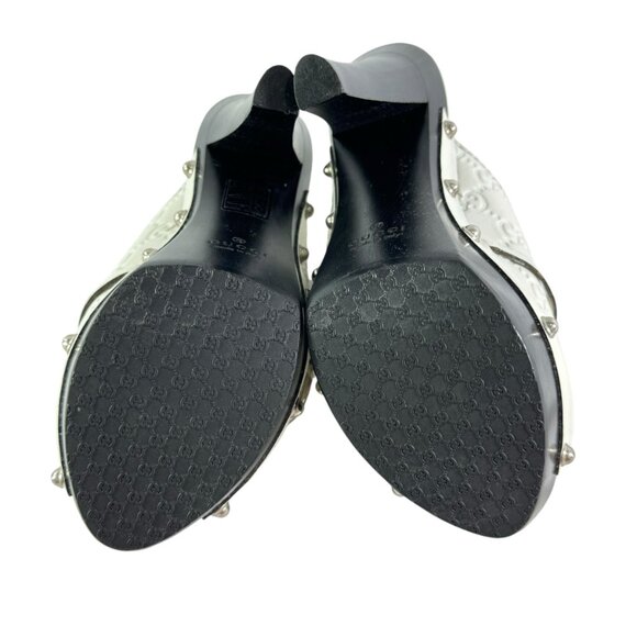 GUCCI White Leather Guccissima Horsebit Platform Clogs Italy Marked as 34.5-4.5 - Picture 10 of 11